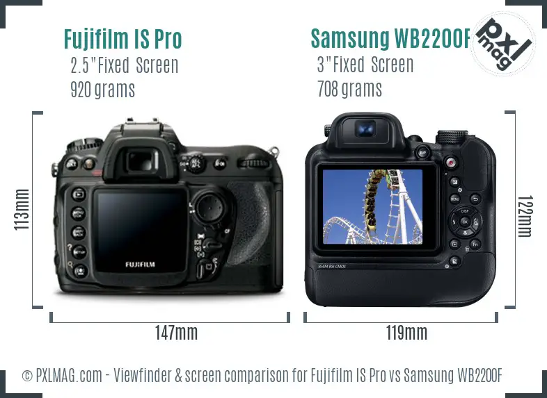 Fujifilm IS Pro vs Samsung WB2200F Screen and Viewfinder comparison