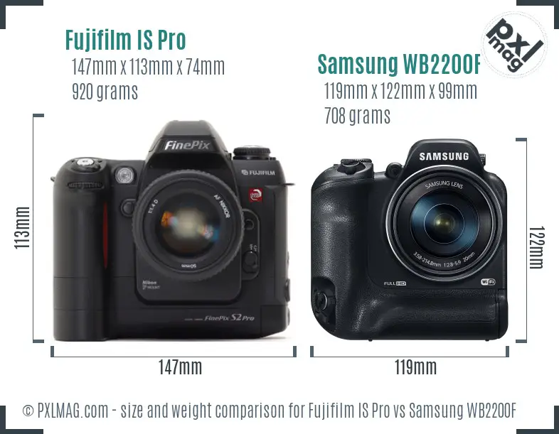 Fujifilm IS Pro vs Samsung WB2200F size comparison