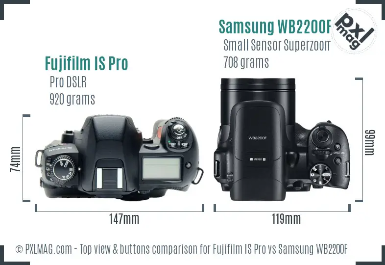 Fujifilm IS Pro vs Samsung WB2200F top view buttons comparison