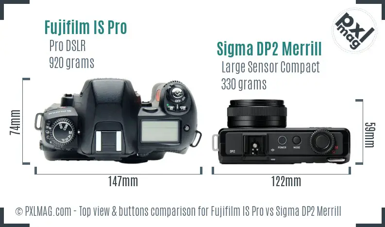 Fujifilm IS Pro vs Sigma DP2 Merrill top view buttons comparison