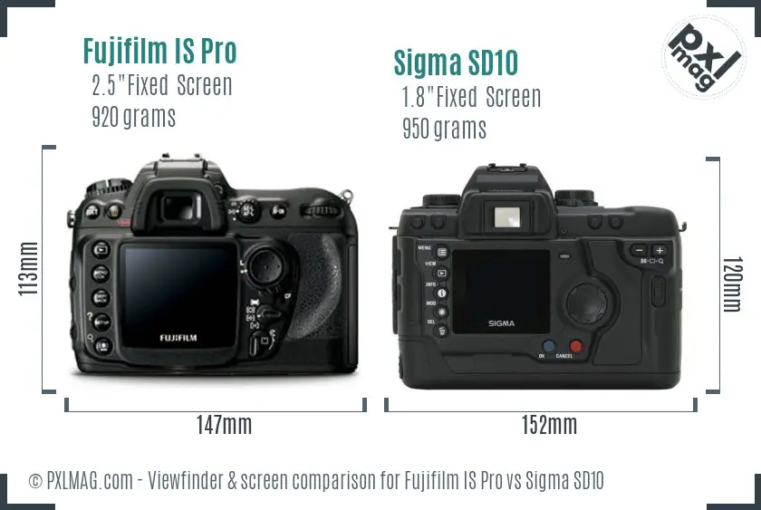 Fujifilm IS Pro vs Sigma SD10 Screen and Viewfinder comparison