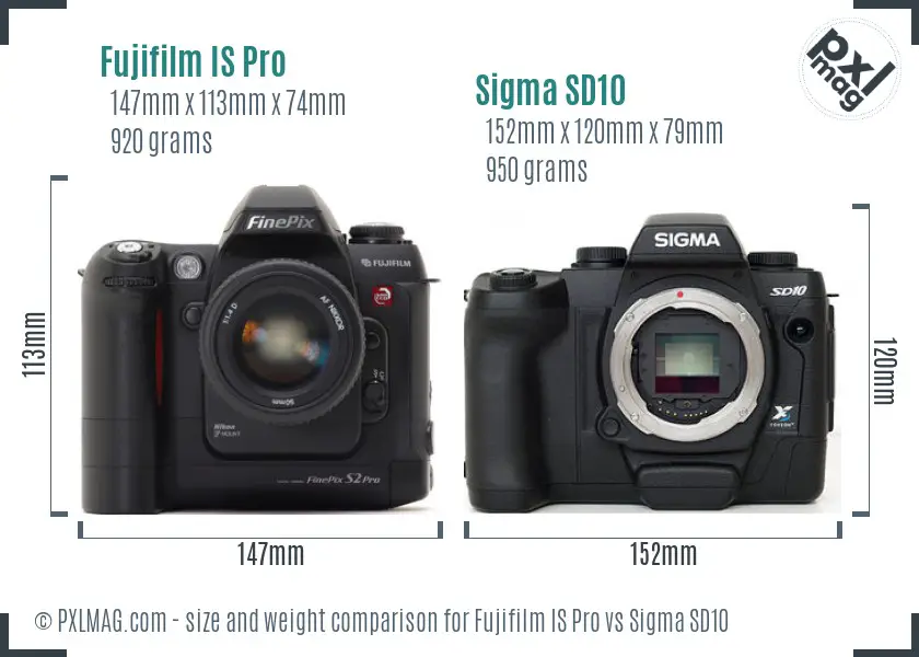 Fujifilm IS Pro vs Sigma SD10 size comparison