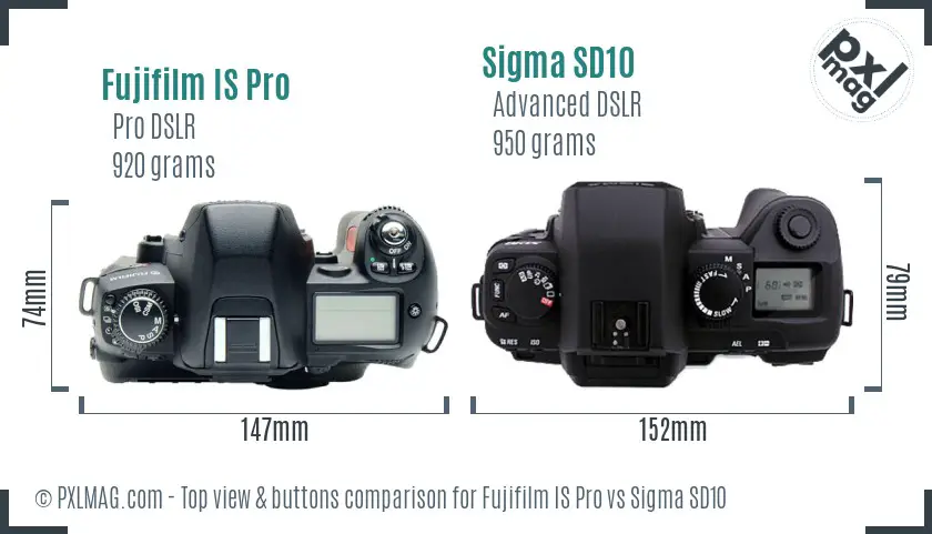 Fujifilm IS Pro vs Sigma SD10 top view buttons comparison