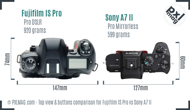Fujifilm IS Pro vs Sony A7 II top view buttons comparison