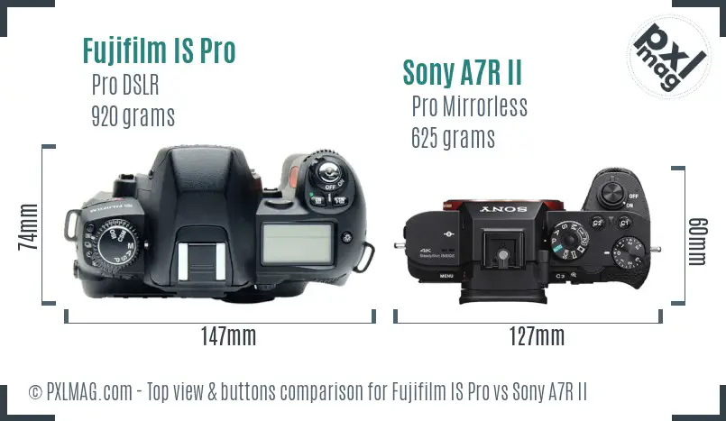 Fujifilm IS Pro vs Sony A7R II top view buttons comparison Fujifilm IS Pro vs Sony A7R II top view buttons comparison