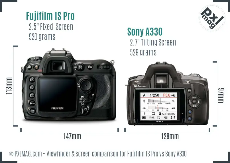 Fujifilm IS Pro vs Sony A330 Screen and Viewfinder comparison