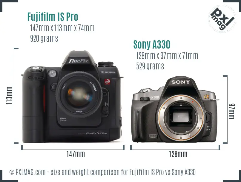 Fujifilm IS Pro vs Sony A330 size comparison