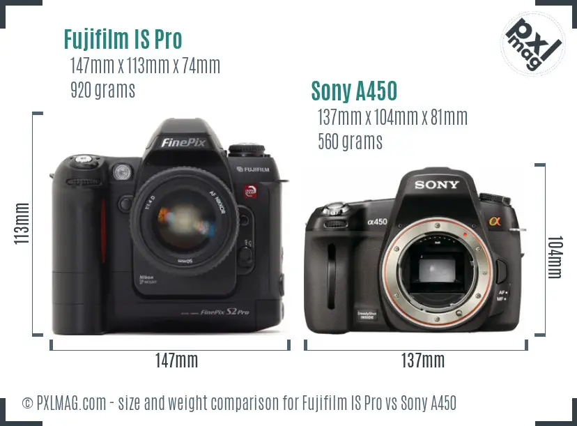 Fujifilm IS Pro vs Sony A450 size comparison