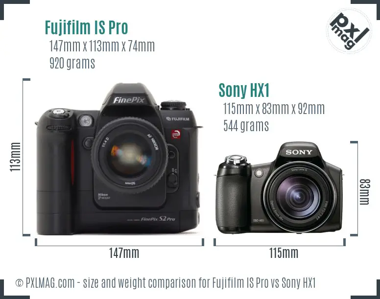 Fujifilm IS Pro vs Sony HX1 size comparison
