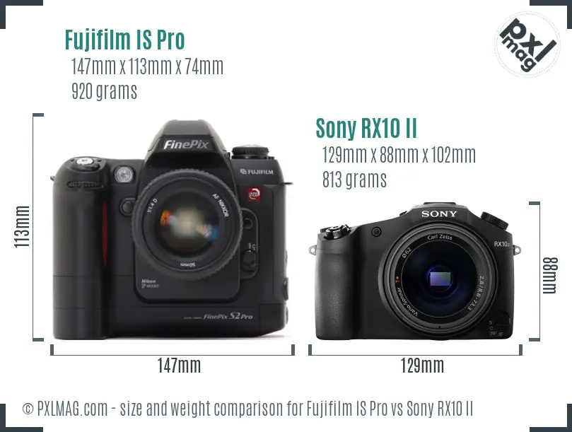 Fujifilm IS Pro vs Sony RX10 II size comparison