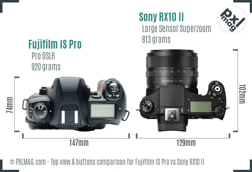 Fujifilm IS Pro vs Sony RX10 II top view buttons comparison