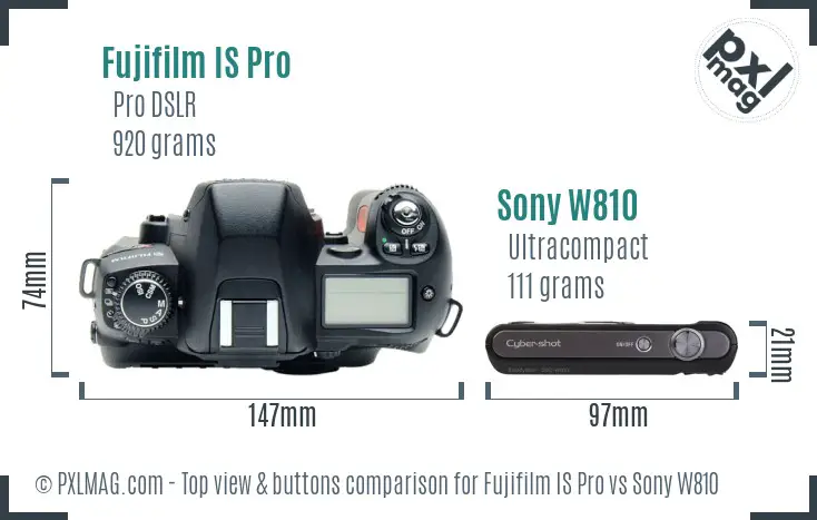 Fujifilm IS Pro vs Sony W810 top view buttons comparison