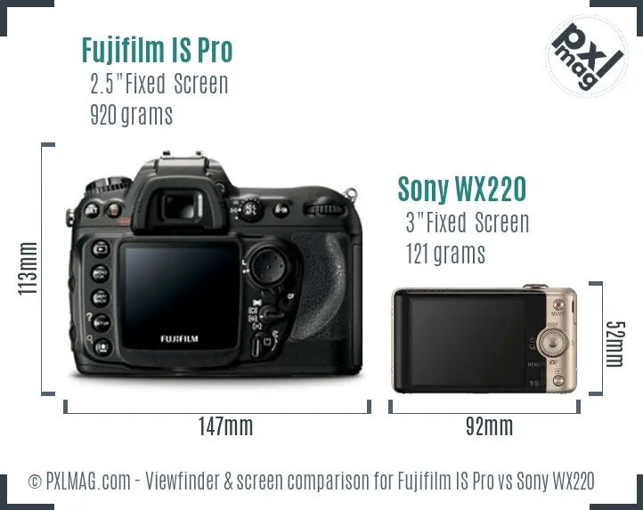 Fujifilm IS Pro vs Sony WX220 Screen and Viewfinder comparison
