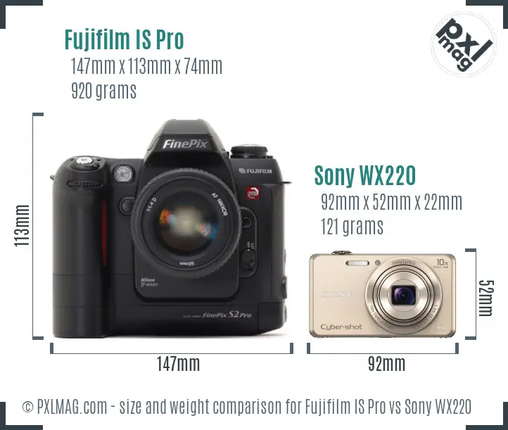 Fujifilm IS Pro vs Sony WX220 size comparison