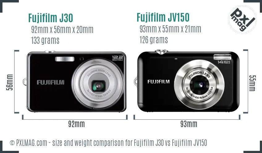 Fujifilm J30 vs Fujifilm JV150 size comparison