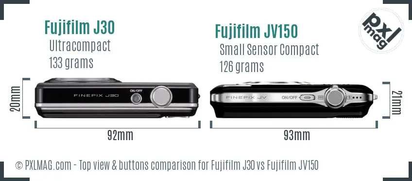 Fujifilm J30 vs Fujifilm JV150 top view buttons comparison