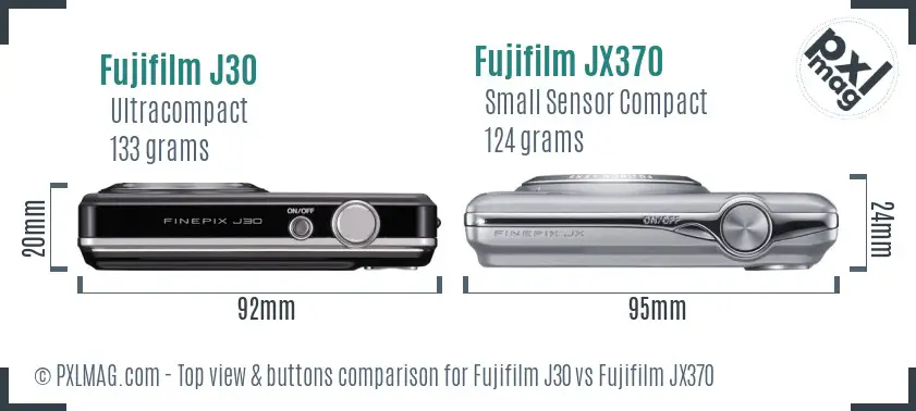 Fujifilm J30 vs Fujifilm JX370 top view buttons comparison Fujifilm J30 vs Fujifilm JX370 top view buttons comparison