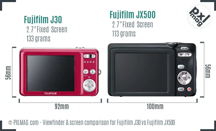 Fujifilm J30 vs Fujifilm JX500 Screen and Viewfinder comparison