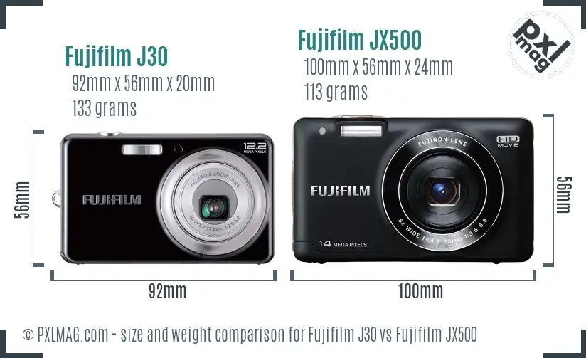 Fujifilm J30 vs Fujifilm JX500 size comparison