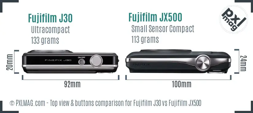 Fujifilm J30 vs Fujifilm JX500 top view buttons comparison