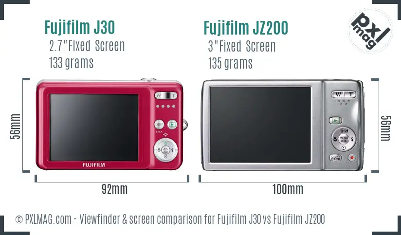 Fujifilm J30 vs Fujifilm JZ200 Screen and Viewfinder comparison