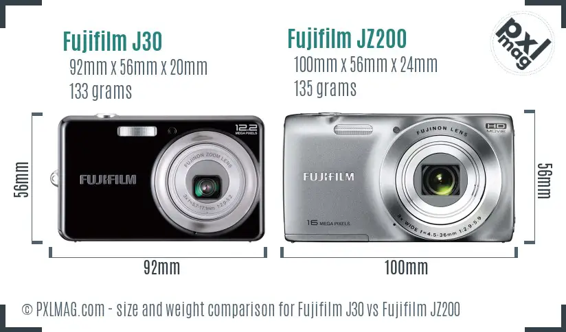 Fujifilm J30 vs Fujifilm JZ200 size comparison