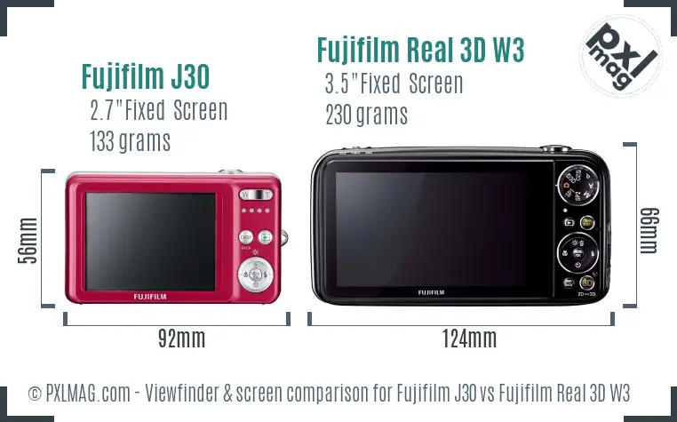 Fujifilm J30 vs Fujifilm Real 3D W3 Screen and Viewfinder comparison Fujifilm J30 vs Fujifilm Real 3D W3 Screen and Viewfinder comparison