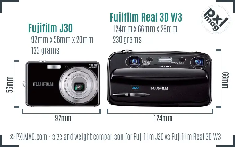 Fujifilm J30 vs Fujifilm Real 3D W3 size comparison Fujifilm J30 vs Fujifilm Real 3D W3 size comparison