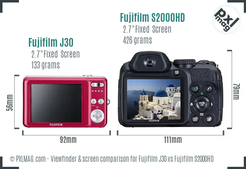 Fujifilm J30 vs Fujifilm S2000HD Screen and Viewfinder comparison
