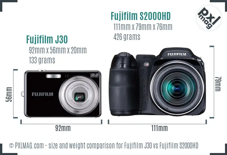 Fujifilm J30 vs Fujifilm S2000HD size comparison
