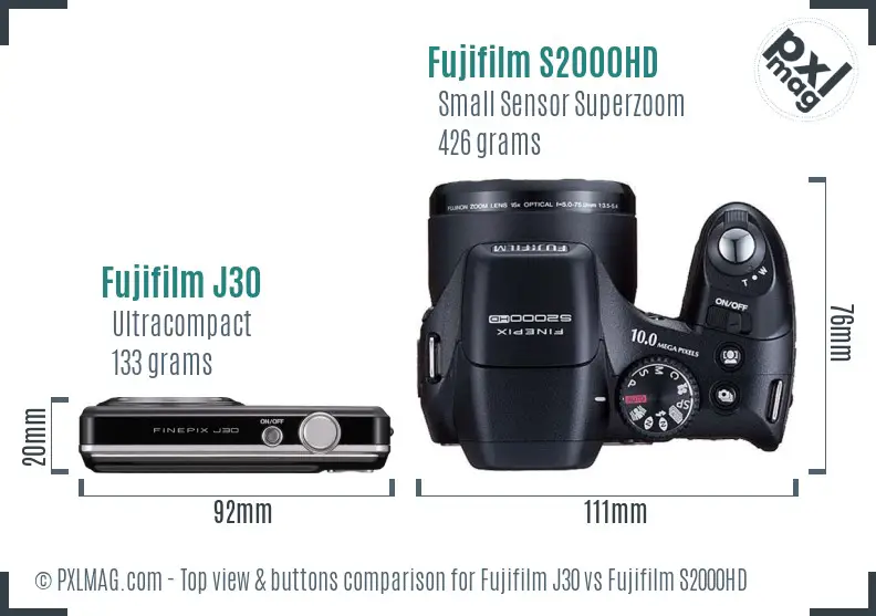 Fujifilm J30 vs Fujifilm S2000HD top view buttons comparison