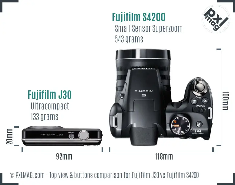Fujifilm J30 vs Fujifilm S4200 top view buttons comparison