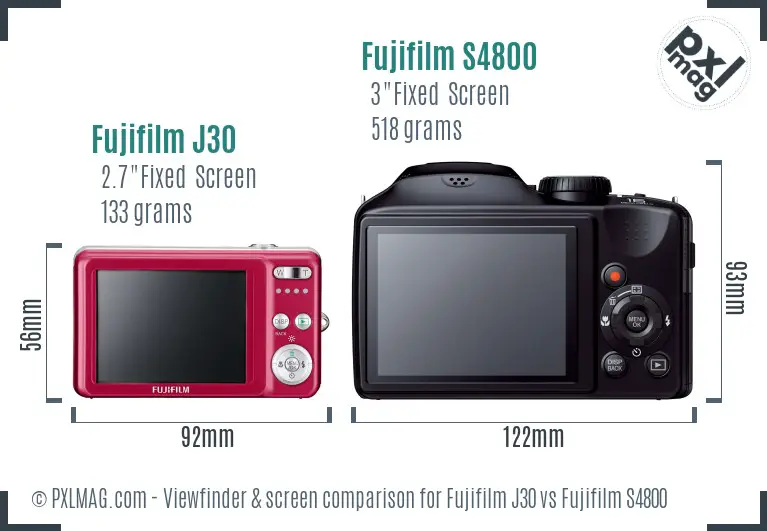 Fujifilm J30 vs Fujifilm S4800 Screen and Viewfinder comparison Fujifilm J30 vs Fujifilm S4800 Screen and Viewfinder comparison