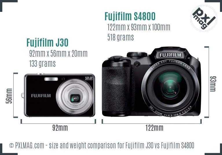 Fujifilm J30 vs Fujifilm S4800 size comparison Fujifilm J30 vs Fujifilm S4800 size comparison
