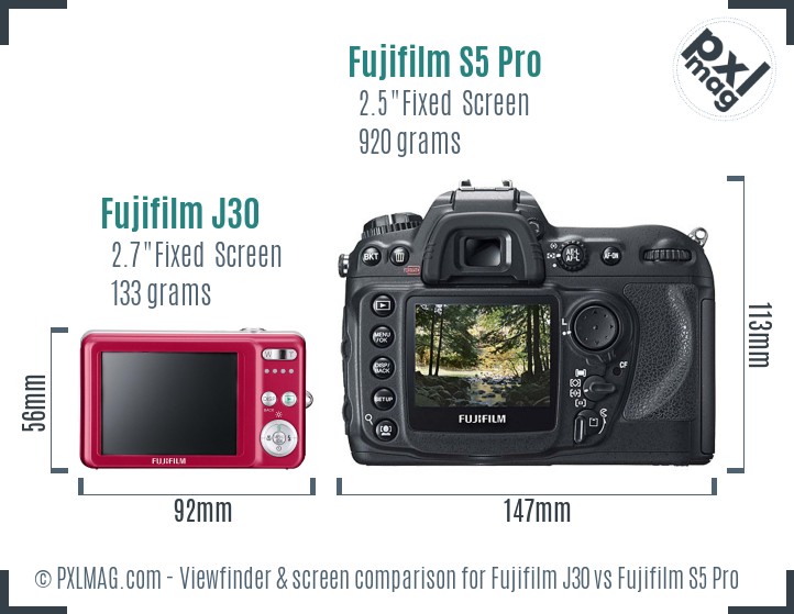 Fujifilm J30 vs Fujifilm S5 Pro Screen and Viewfinder comparison
