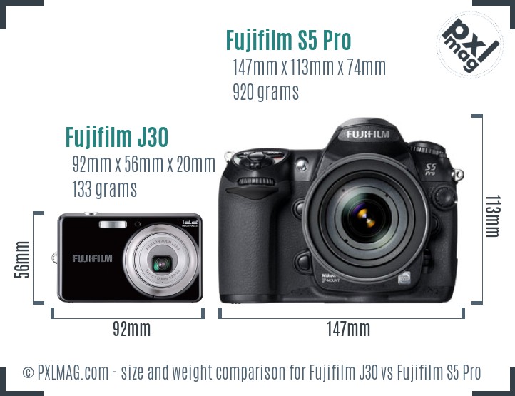 Fujifilm J30 vs Fujifilm S5 Pro size comparison Fujifilm J30 vs Fujifilm S5 Pro size comparison