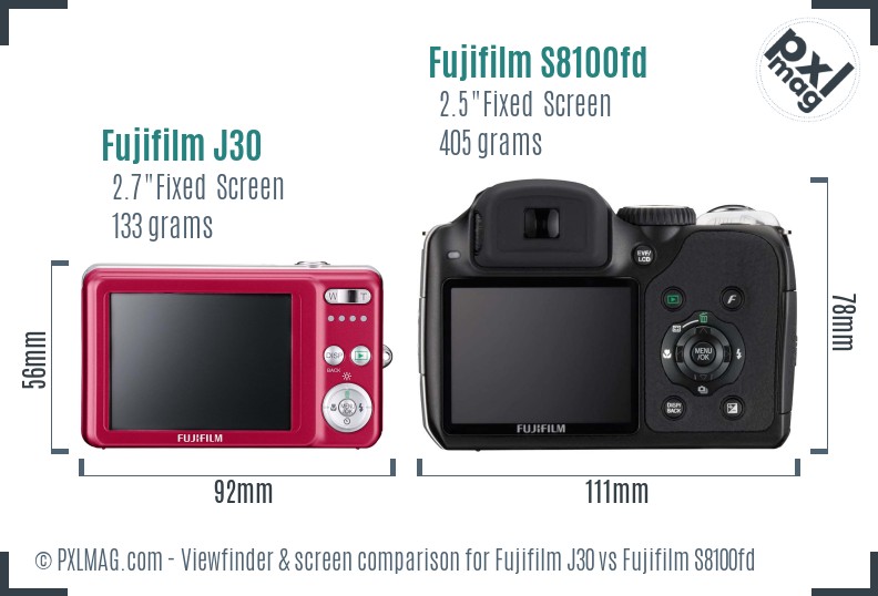 Fujifilm J30 vs Fujifilm S8100fd Screen and Viewfinder comparison
