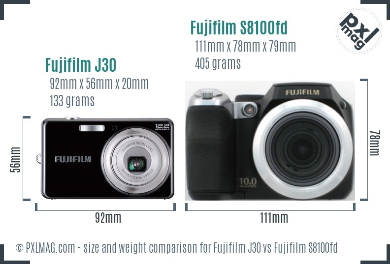 Fujifilm J30 vs Fujifilm S8100fd size comparison