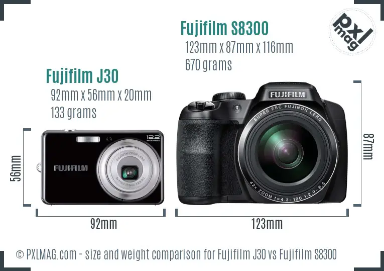 Fujifilm J30 vs Fujifilm S8300 size comparison Fujifilm J30 vs Fujifilm S8300 size comparison