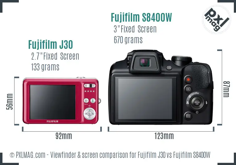 Fujifilm J30 vs Fujifilm S8400W Screen and Viewfinder comparison