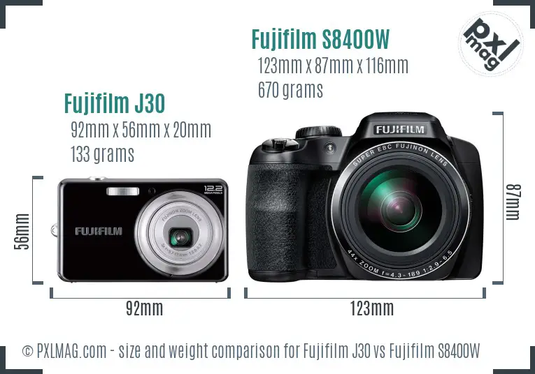 Fujifilm J30 vs Fujifilm S8400W size comparison