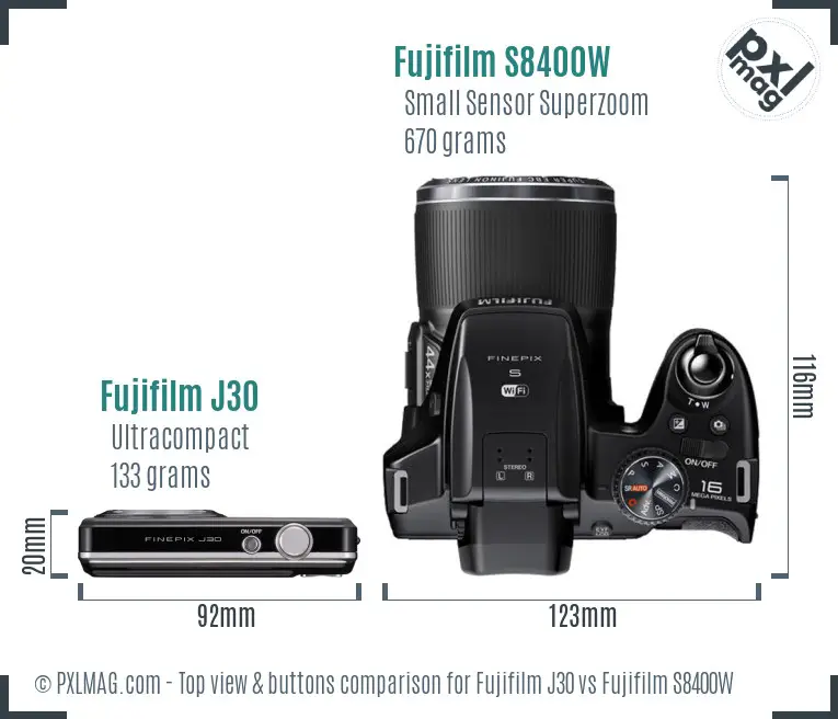 Fujifilm J30 vs Fujifilm S8400W top view buttons comparison