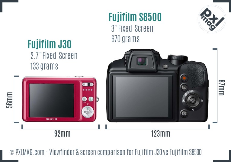 Fujifilm J30 vs Fujifilm S8500 Screen and Viewfinder comparison