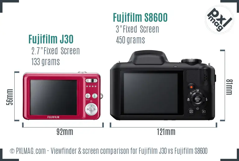 Fujifilm J30 vs Fujifilm S8600 Screen and Viewfinder comparison