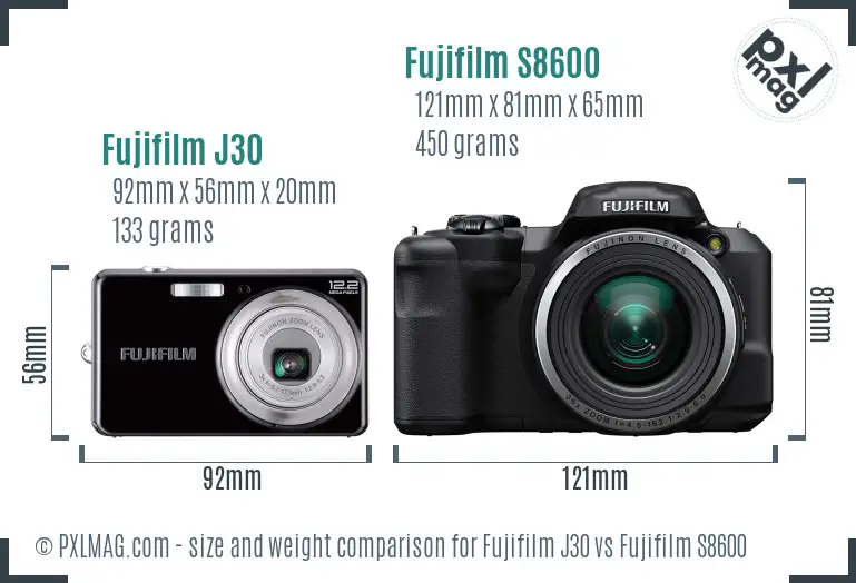 Fujifilm J30 vs Fujifilm S8600 size comparison