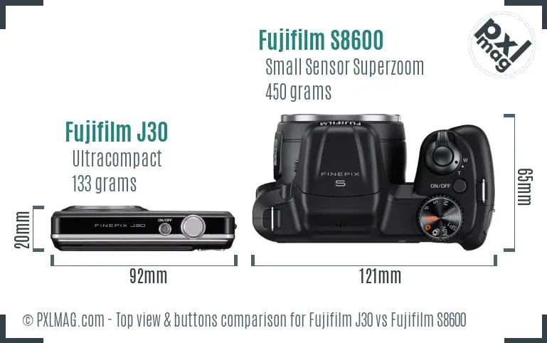 Fujifilm J30 vs Fujifilm S8600 top view buttons comparison