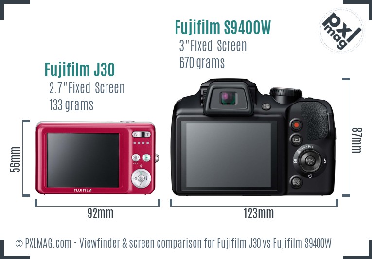 Fujifilm J30 vs Fujifilm S9400W Screen and Viewfinder comparison