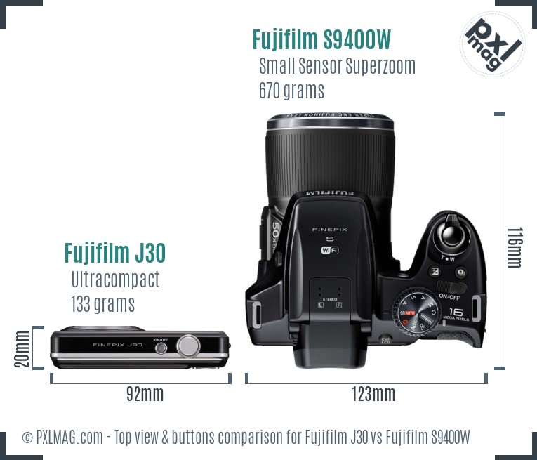 Fujifilm J30 vs Fujifilm S9400W top view buttons comparison