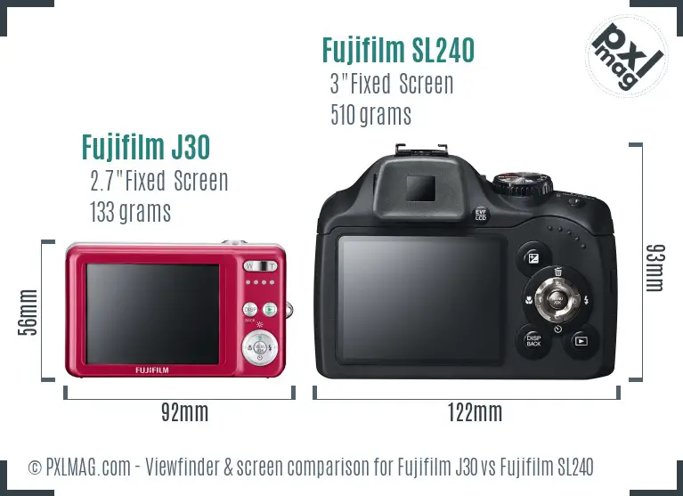 Fujifilm J30 vs Fujifilm SL240 Screen and Viewfinder comparison