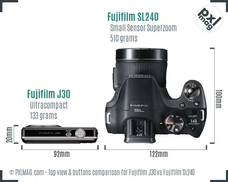 Fujifilm J30 vs Fujifilm SL240 top view buttons comparison